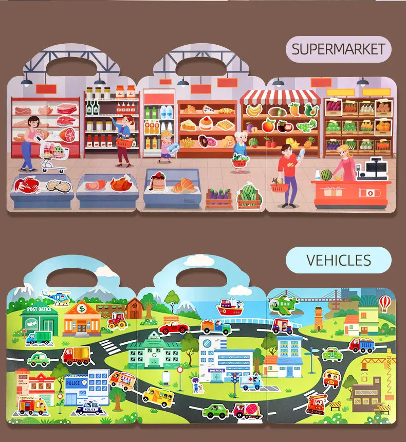 1 Book Jelly Sticker Book Quiet Book DIY Fun for Children's Scene Stickers Repeatedly Paste Puzzle Sticker Book