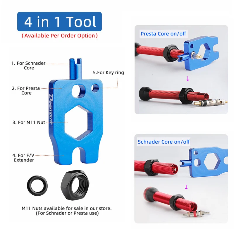 Deemount Presta Valve Core Brass FV Nozzle Replacement MTB Road Bike Tubeless Service Parts Alloy Remover Tool O-Ring Optional