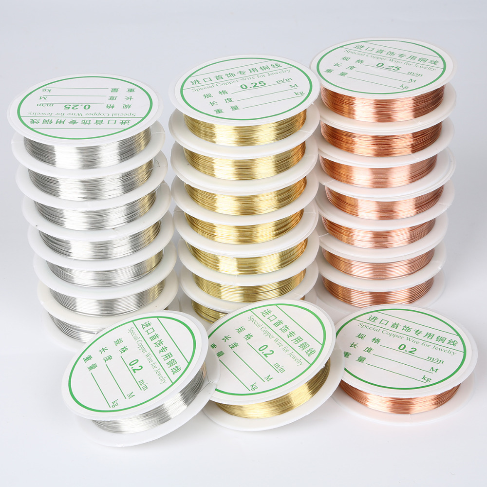 0.2mm 0.3mm 0.4mm 0.8mm 1.0mm Dia 1.5-20m/roll Alloy Copper Wire Silver/Gold/Copper Color Beads Wire Metal For Jewelry Finding