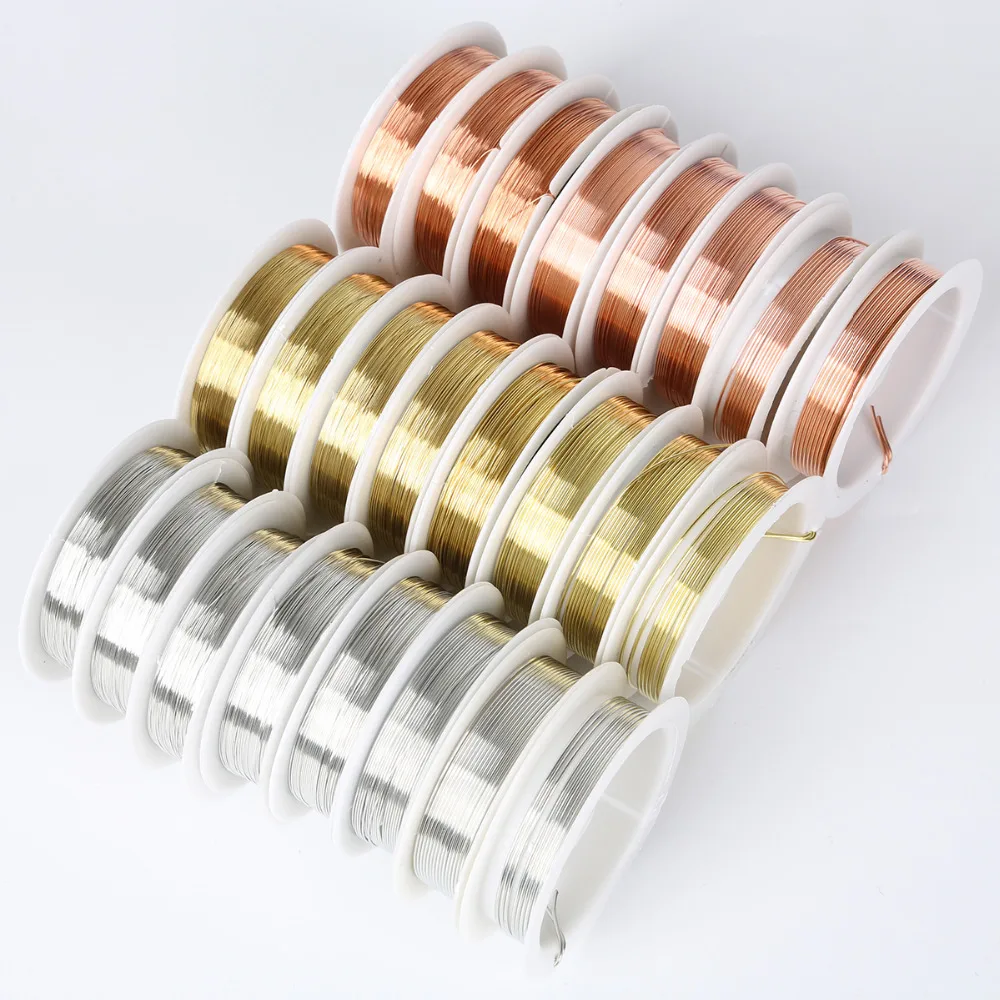 0.2mm 0.3mm 0.4mm 0.8mm 1.0mm Dia 1.5-20m/roll Alloy Copper Wire Silver/Gold/Copper Color Beads Wire Metal For Jewelry Finding