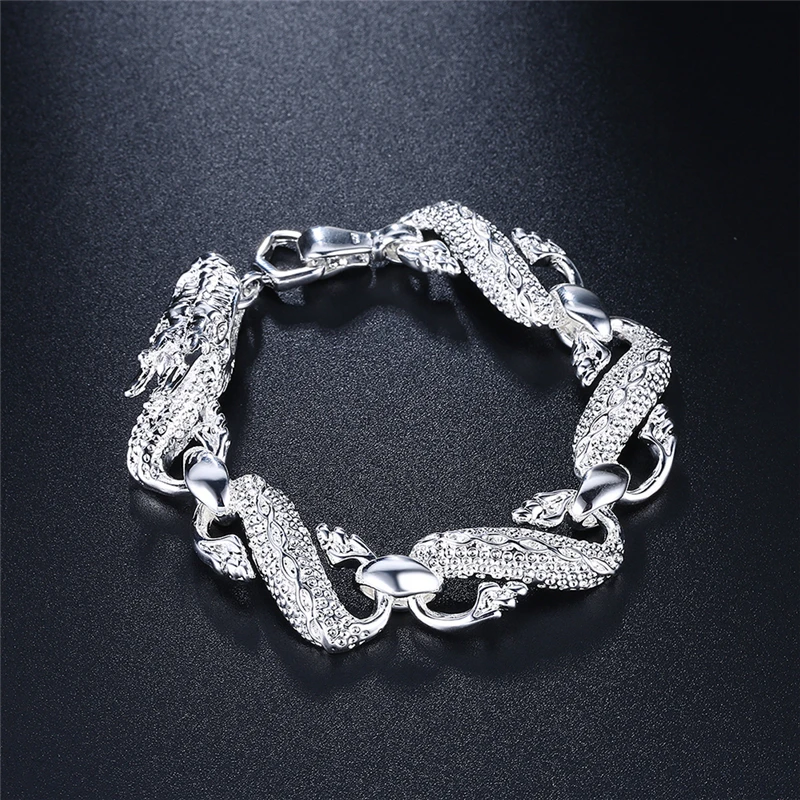 DOTEFFIL 925 Sterling Silver Dragon Cuff Bracelet For Man Women Charm Wedding Engagement Party Fashion Jewelry