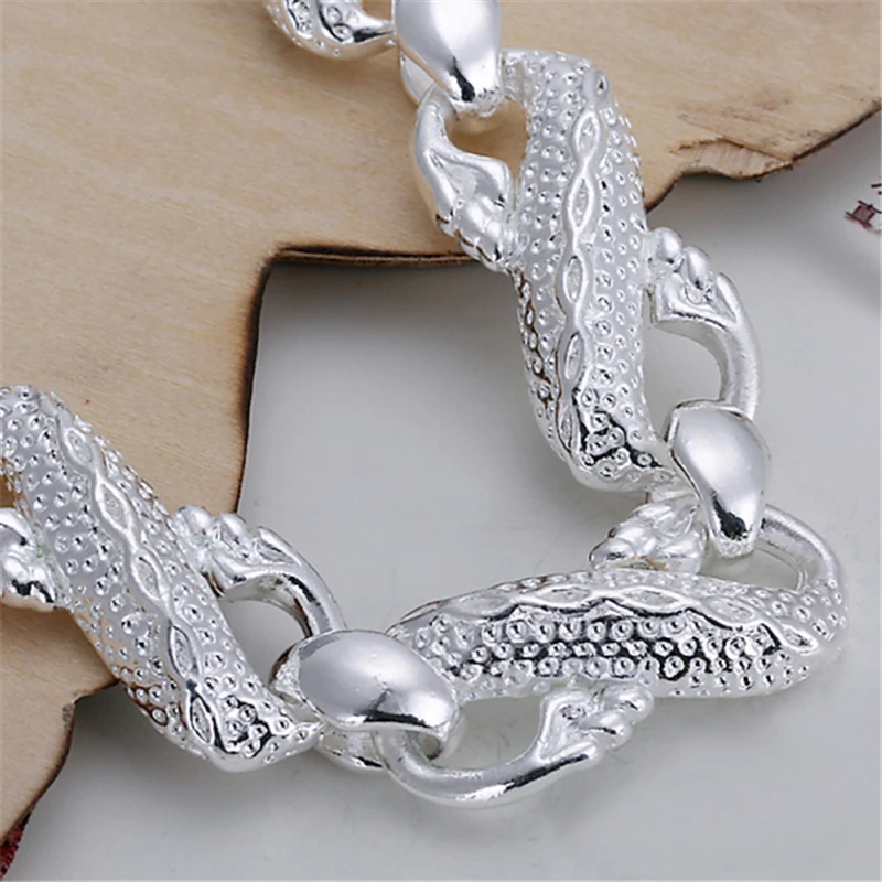 DOTEFFIL 925 Sterling Silver Dragon Cuff Bracelet For Man Women Charm Wedding Engagement Party Fashion Jewelry