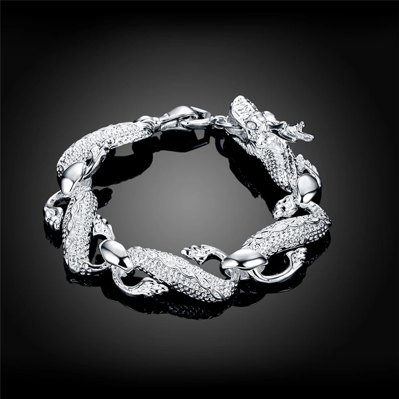 DOTEFFIL 925 Sterling Silver Dragon Cuff Bracelet For Man Women Charm Wedding Engagement Party Fashion Jewelry