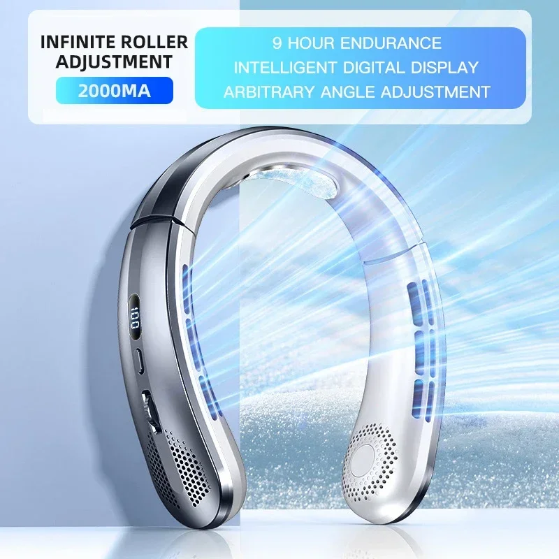 Lenovo 2026 8000mAh Air Cooler USB Hanging Neck Fan Portable Bladeless Mini Rechargeable Mute LED Digital Display Electric Fans