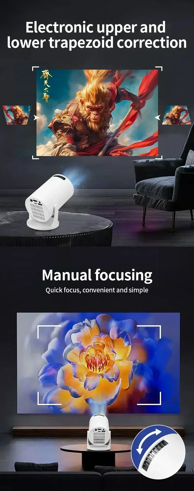 New Projector HY300 4K Android 11 Wifi6 290ANSI Allwinner H713 BT5.0 1080P 1280*720P Cinema Outdoor Portable Projetors