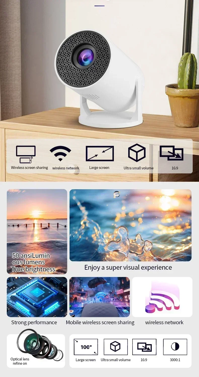 New Projector HY300 4K Android 11 Wifi6 290ANSI Allwinner H713 BT5.0 1080P 1280*720P Cinema Outdoor Portable Projetors