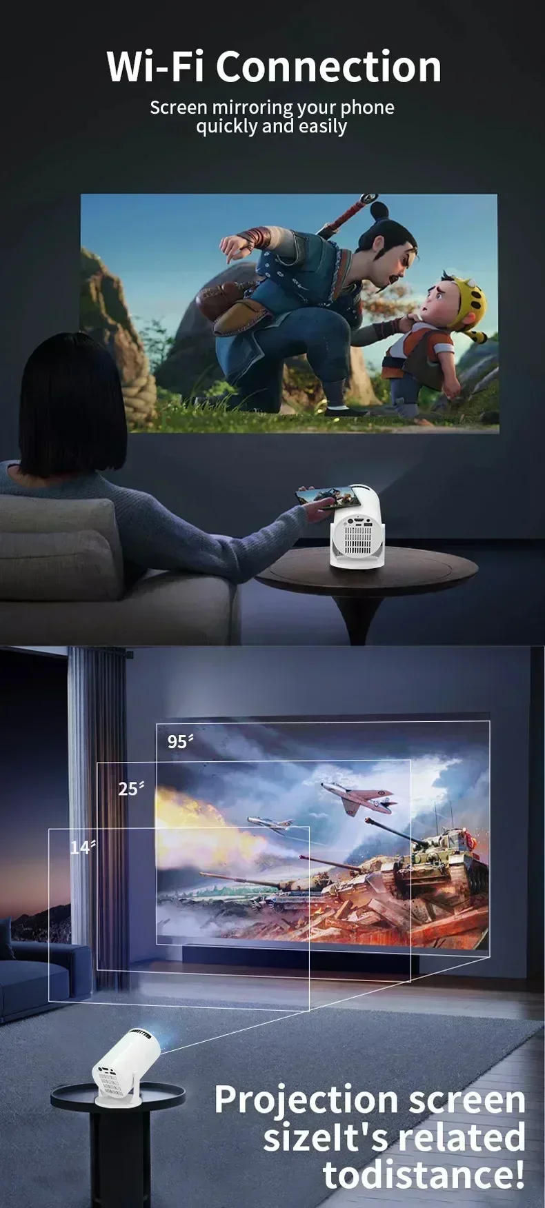 New Projector HY300 4K Android 11 Wifi6 290ANSI Allwinner H713 BT5.0 1080P 1280*720P Cinema Outdoor Portable Projetors