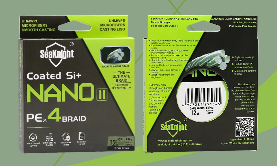 SeaKnight Brand NANO II Series Fishing Lines 300M 100M 4 Weaves Braided Multifilament Seawater-proof UV-proof Si+ Coating 7-15lb