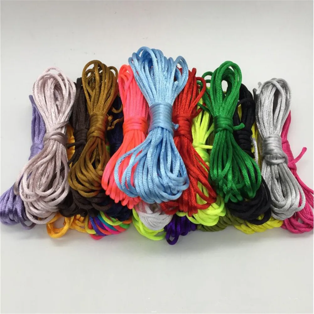 2MM Braided Macrame Silk Macrame Cord Rope Thread Wire DIY Chinese Knot Satin Bracelets Making Findings Beading 10-225Meters