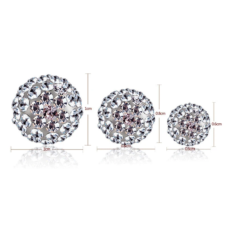 6/8/10mm White S925 Stamp Plata Color Earrings Micro Disco Balls Crystal Stud Earring Safe To Skin Women Jewelry Wholesale