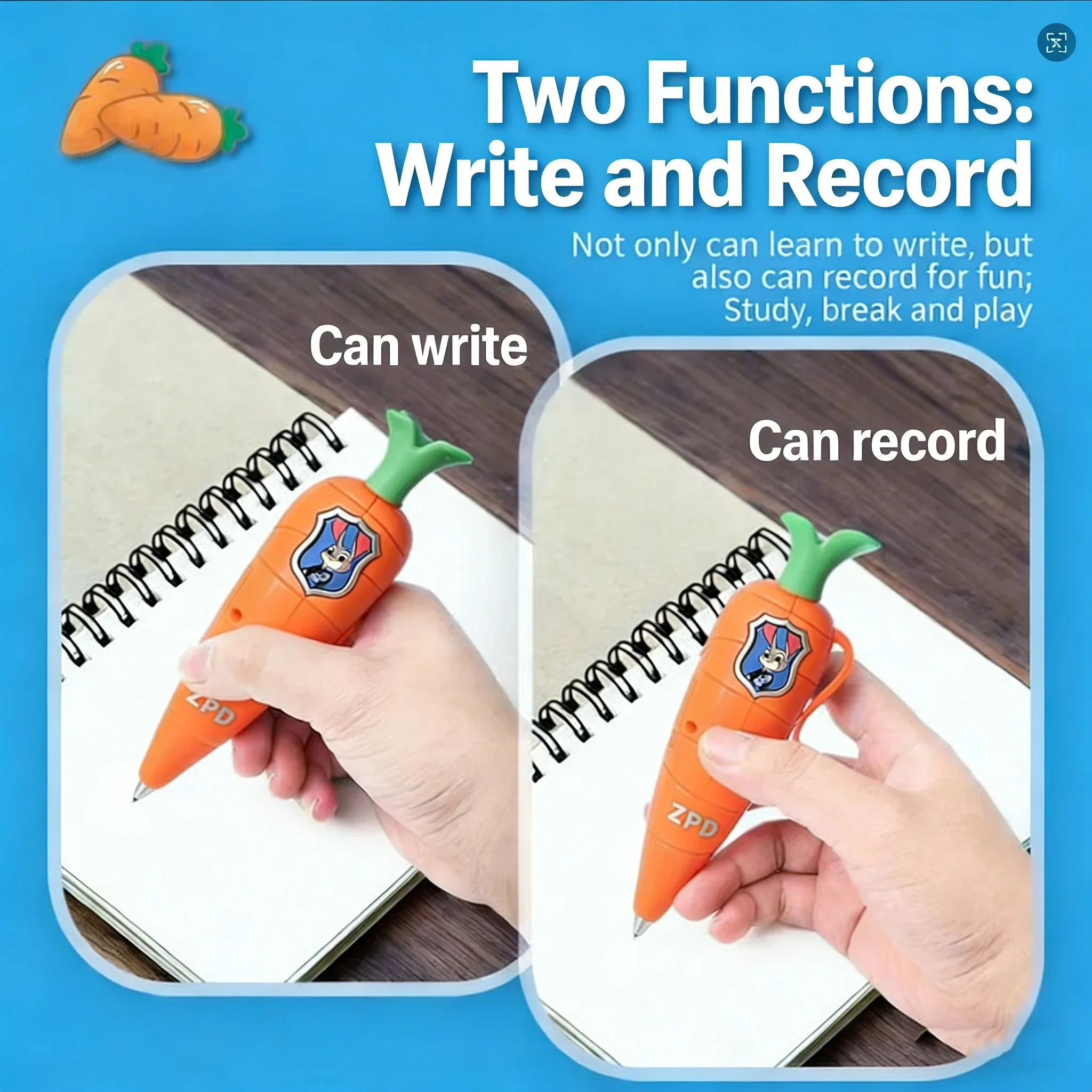 1/3/6/10Pcs Zootopia 2 Carrot Recorder Pen | Judy & Nick Style for Kids | 60s Mini Recorder | 2-in-1 Gel Pen Stationery