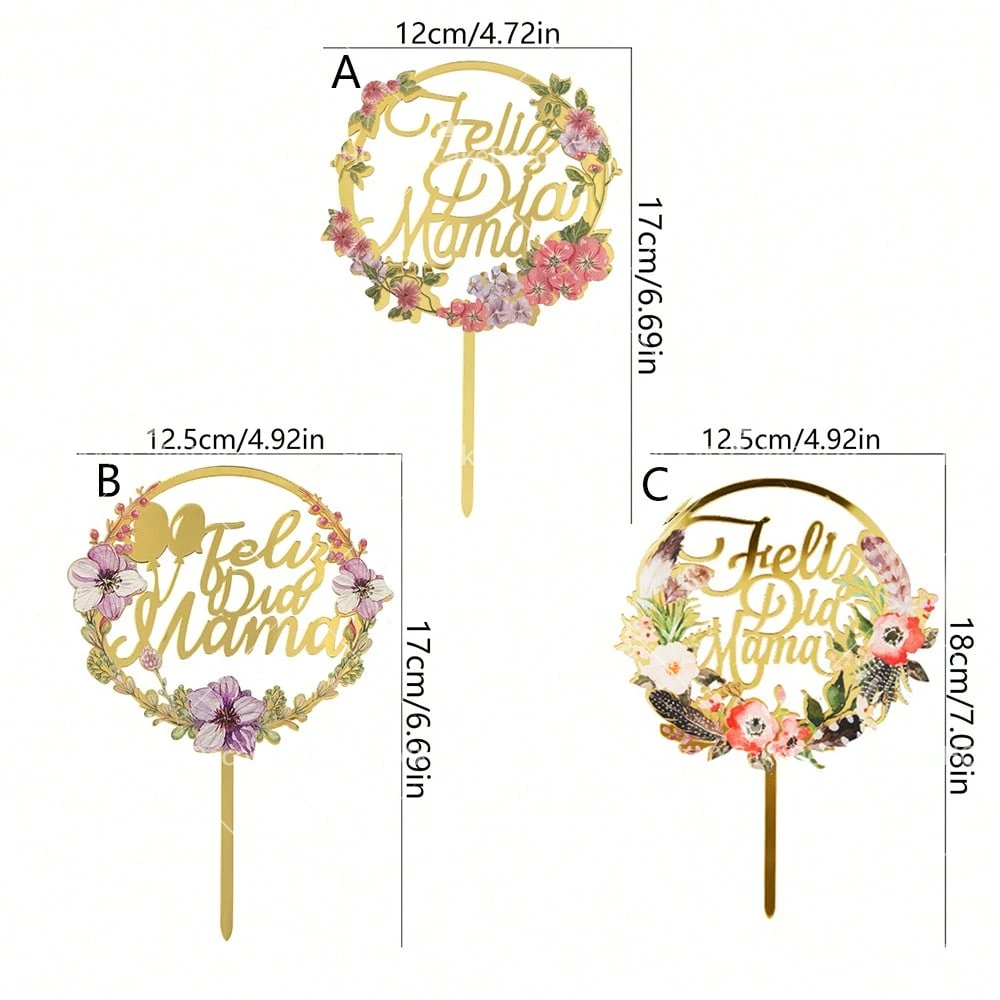 3pcs/5pcs Acrylic Spanish Feliz Dia Mama Flower Mother's Day Cake Topper Plugin for Mother's Day Party Cake Decoration Suppl
