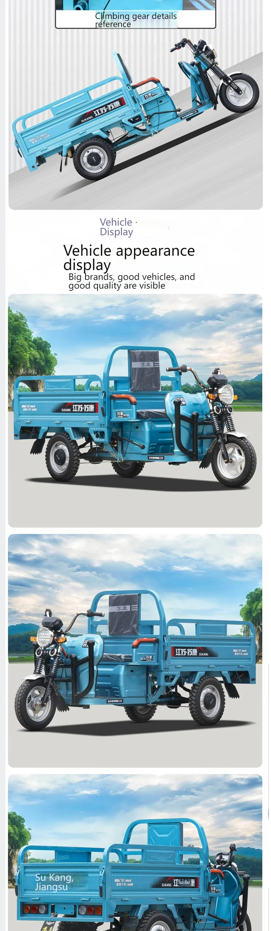 Electric Agricultural Tricycle Heavy Duty Cargo 3 Wheel Farm Transport Vehicle High Power 60V 1000W for Farming Garden Loading