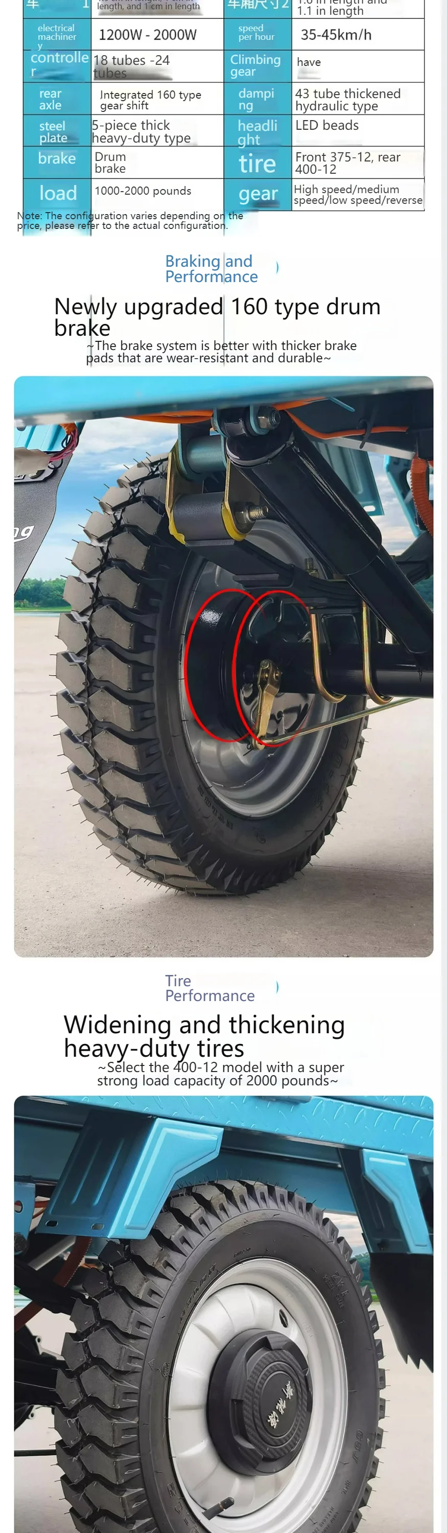 Electric Agricultural Tricycle Heavy Duty Cargo 3 Wheel Farm Transport Vehicle High Power 60V 1000W for Farming Garden Loading