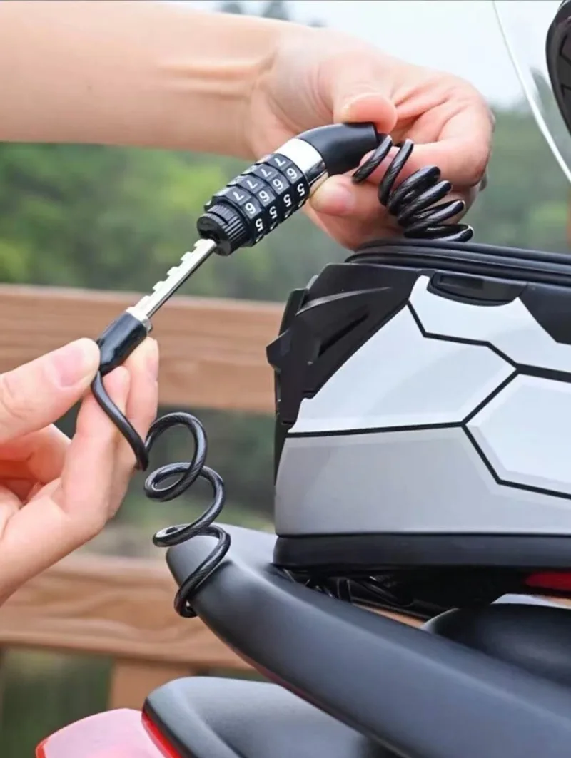 Motorcycle Bicycle Anti-Theft Chain 4-Digit Password Combination Helmet Lock Safety Portable Cable Lock Durable Wire Rope