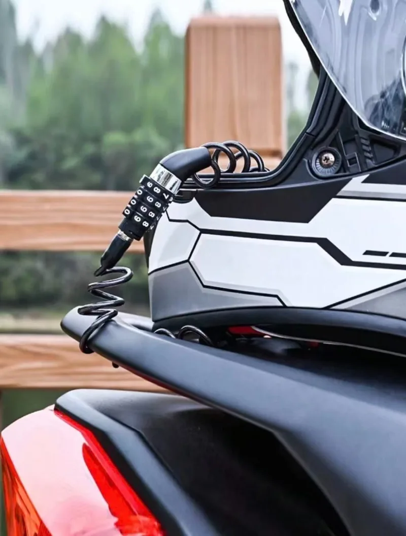 Motorcycle Bicycle Anti-Theft Chain 4-Digit Password Combination Helmet Lock Safety Portable Cable Lock Durable Wire Rope
