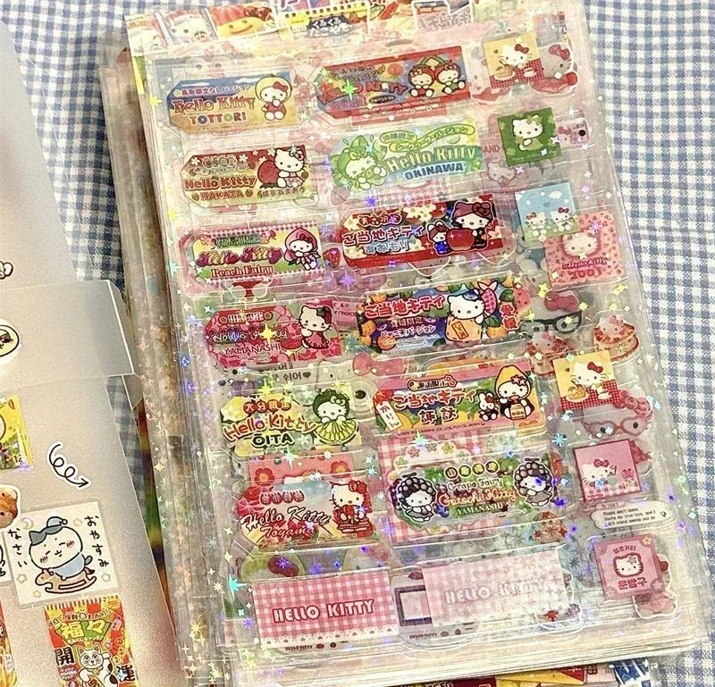 5PCS Cartoon Cute Hello Kitty Rilakkuma Stickers Die-cutting Sticker Anime Handbooks Material Flashing Laser Sticker Kid Toy