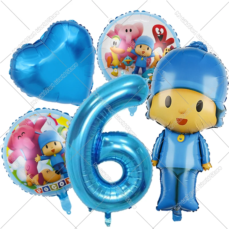 Cute Pocoyos Birthday Number Balloons Set Boy Girl Party Decoration Cartoon Baby Shower Party Supplies Kids Birthday Favors