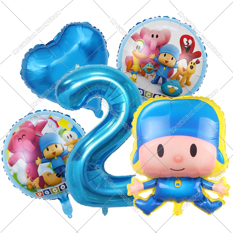 Cute Pocoyos Birthday Number Balloons Set Boy Girl Party Decoration Cartoon Baby Shower Party Supplies Kids Birthday Favors