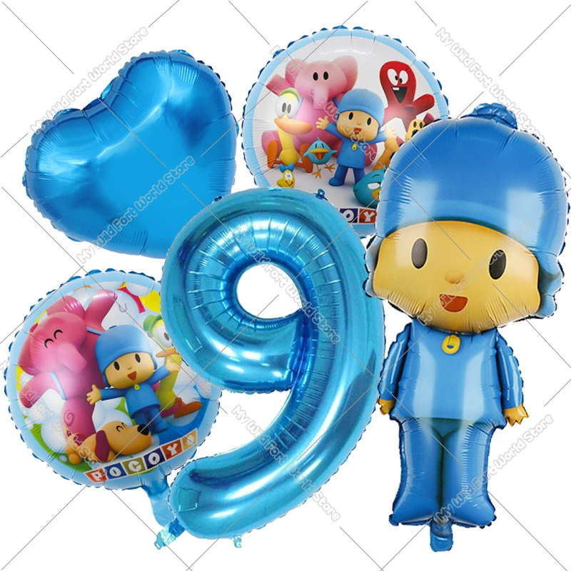 Cute Pocoyos Birthday Number Balloons Set Boy Girl Party Decoration Cartoon Baby Shower Party Supplies Kids Birthday Favors