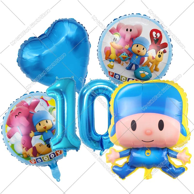 Cute Pocoyos Birthday Number Balloons Set Boy Girl Party Decoration Cartoon Baby Shower Party Supplies Kids Birthday Favors