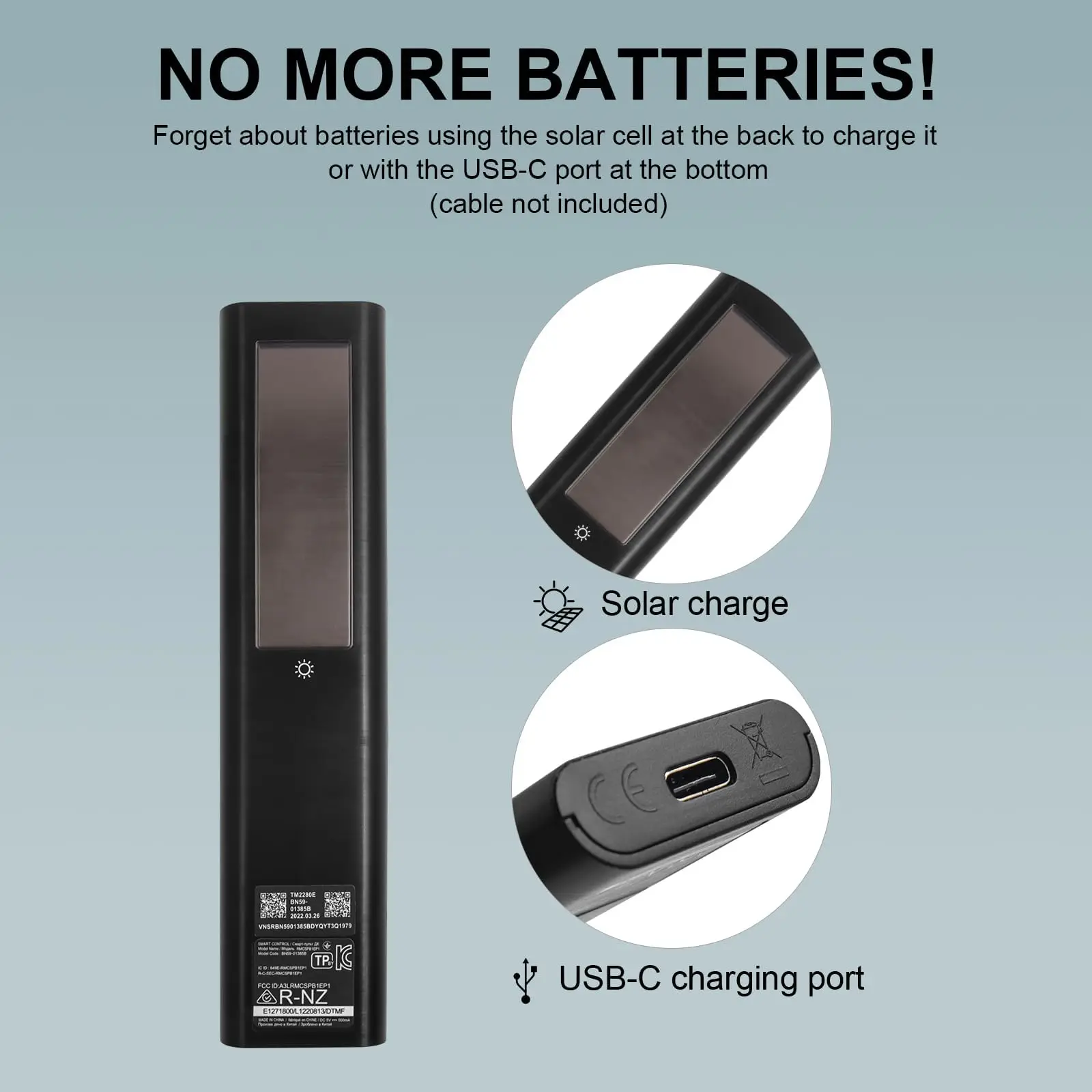 BN59-01385A Solar Voice Remote for Samsung TV Remotes Replacement with Bluetooth Rechargeable Solar Cell Fit for Samsung Remote