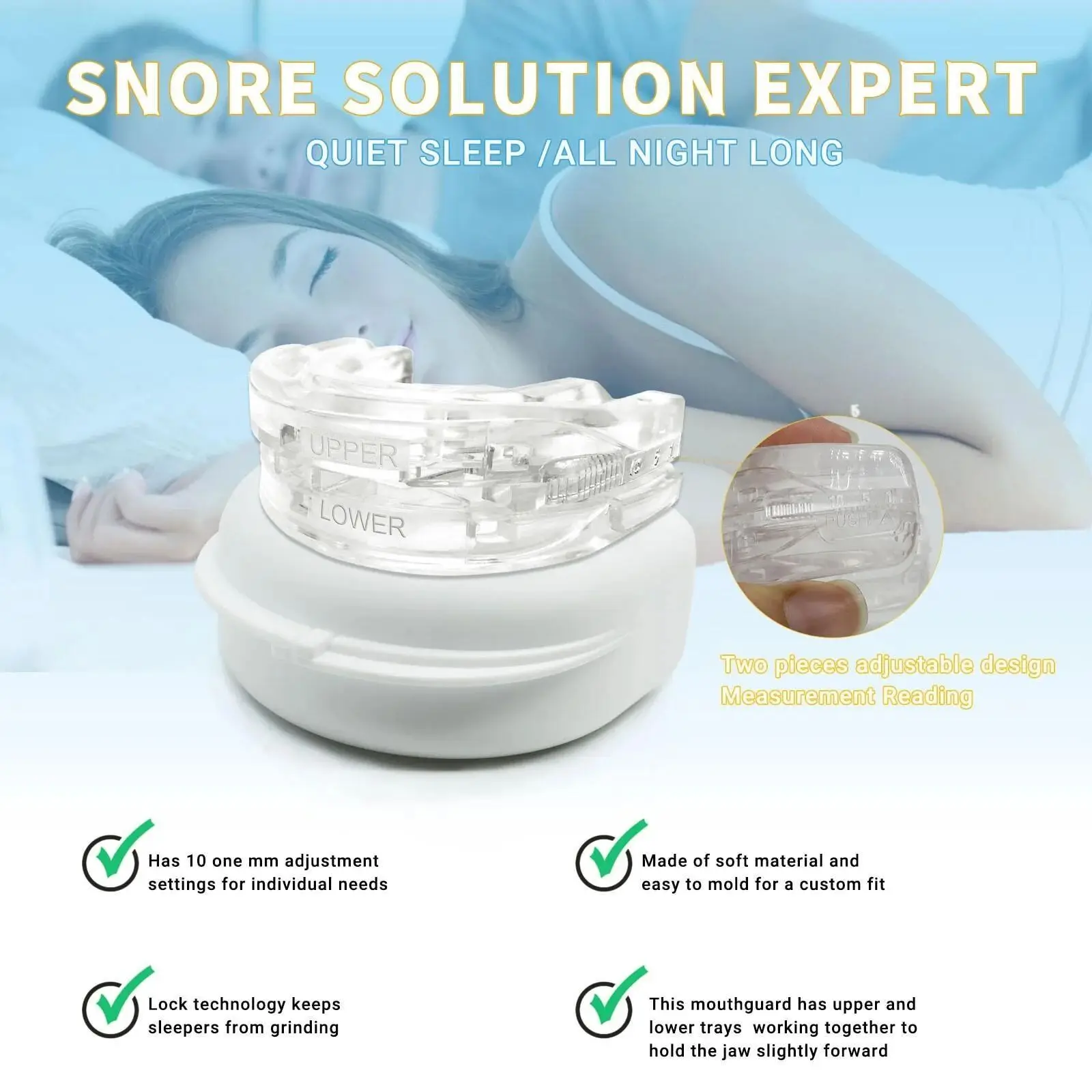 Adjustable Anti-Snoring Mouth Guard Mouthpiece Bruxism Snoring Stopper Sleeping Device Improve Sleep Comfortable Fit