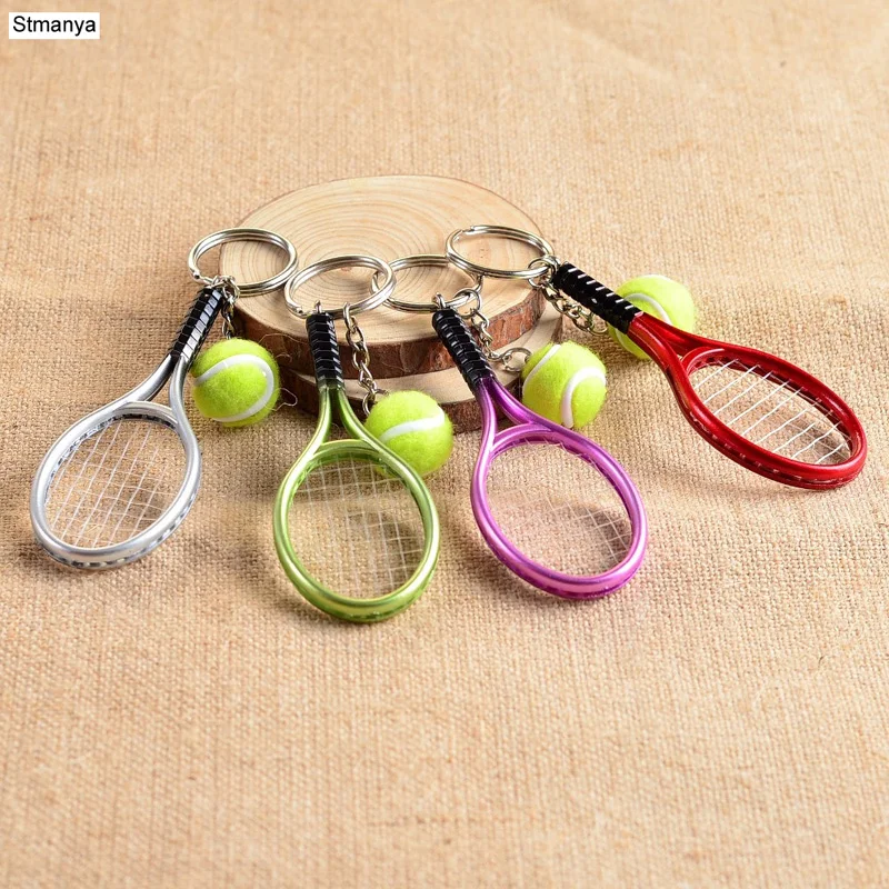 Hot SALE Mini Tennis Racket Pendant Keychain Keyring Key Chain Ring Finder Holer Accessories For Lover's Day Gifts #17162