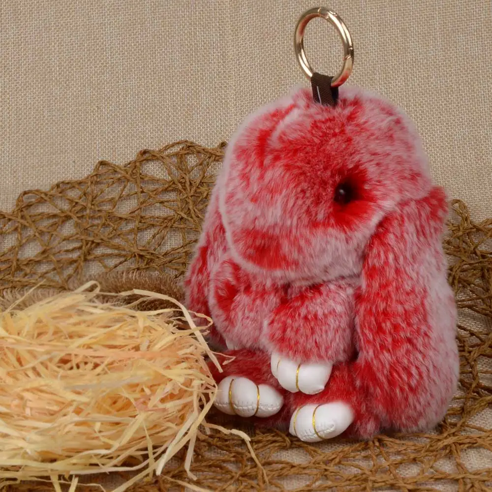 LFPU genuine Bunny Pendant Keychain Real Rex Rabbit Shape Fur Keychain Fluffy Bag Car Charm Key Ring Jewelry For Women