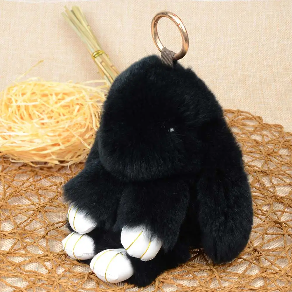 LFPU genuine Bunny Pendant Keychain Real Rex Rabbit Shape Fur Keychain Fluffy Bag Car Charm Key Ring Jewelry For Women