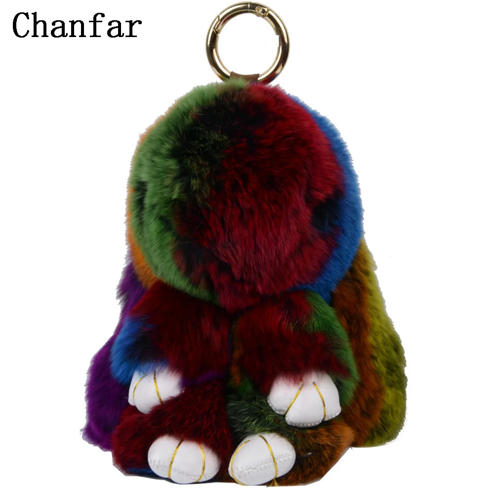 LFPU genuine Bunny Pendant Keychain Real Rex Rabbit Shape Fur Keychain Fluffy Bag Car Charm Key Ring Jewelry For Women