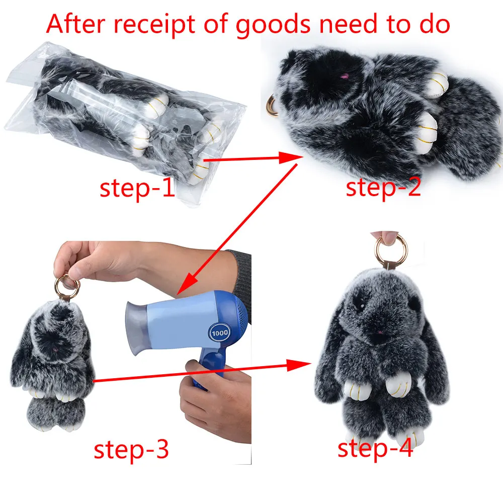 LFPU genuine Bunny Pendant Keychain Real Rex Rabbit Shape Fur Keychain Fluffy Bag Car Charm Key Ring Jewelry For Women