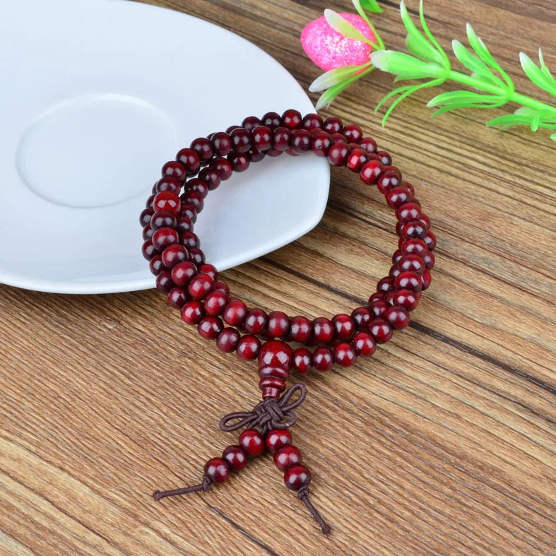 6mm Natural Sandalwood Buddhist Buddha Meditation 108 beads Wood Prayer Bead Mala Bracelet Women Men jewelry