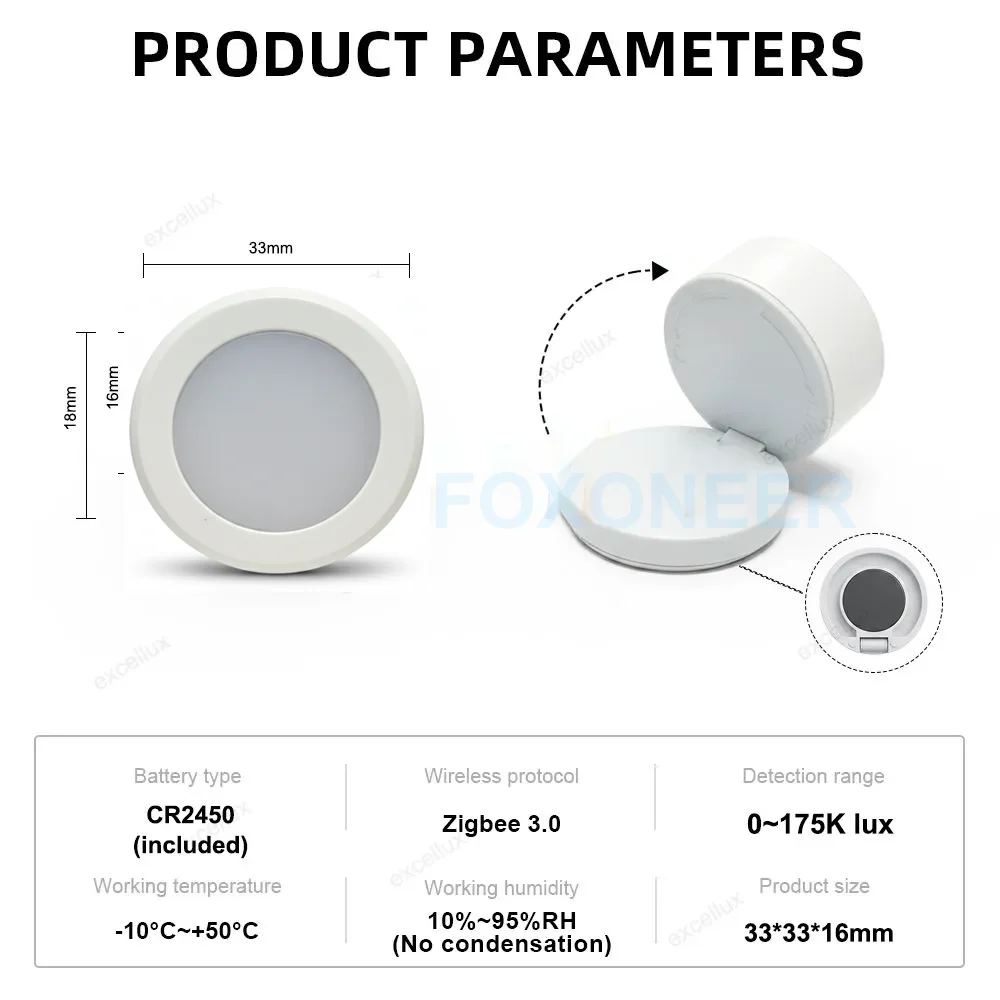 Tuya ZigBee Smart Light Sensor Luminance Illumination Brightness Detector Battery Operated Support Home Assistant Zigbee2mqtt