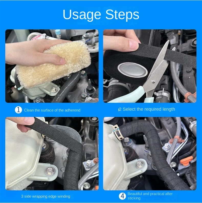 High Temperature Wire Harness Cloth Tape Automotive Cable Loom Heatproof Fabric Adhesive Tape for Engine Electrical Insulation