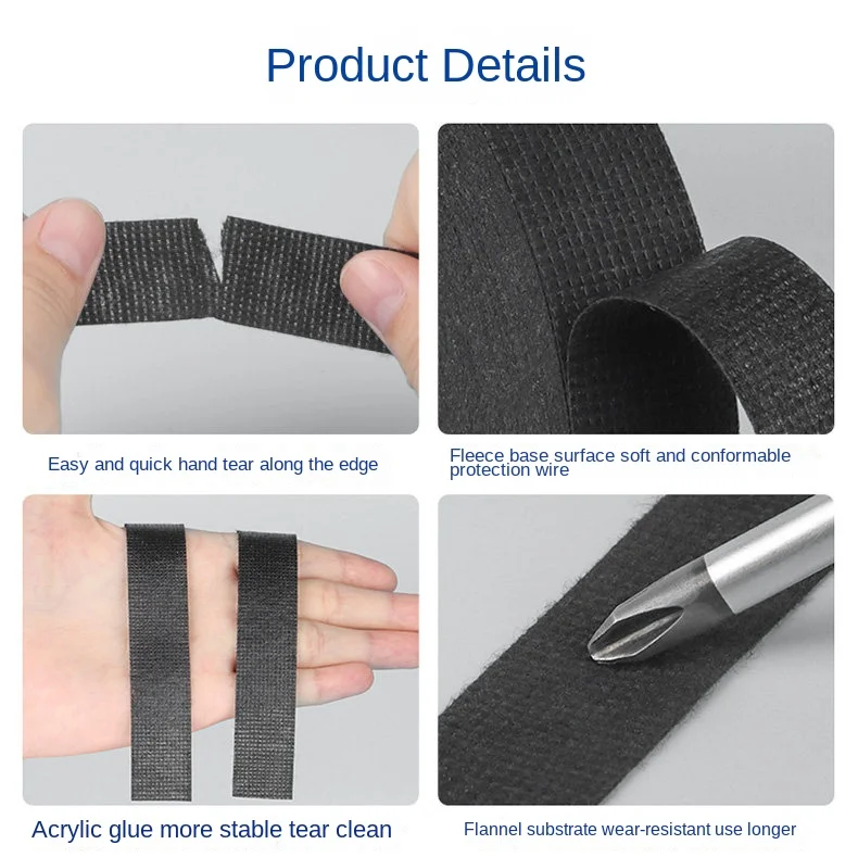 High Temperature Wire Harness Cloth Tape Automotive Cable Loom Heatproof Fabric Adhesive Tape for Engine Electrical Insulation