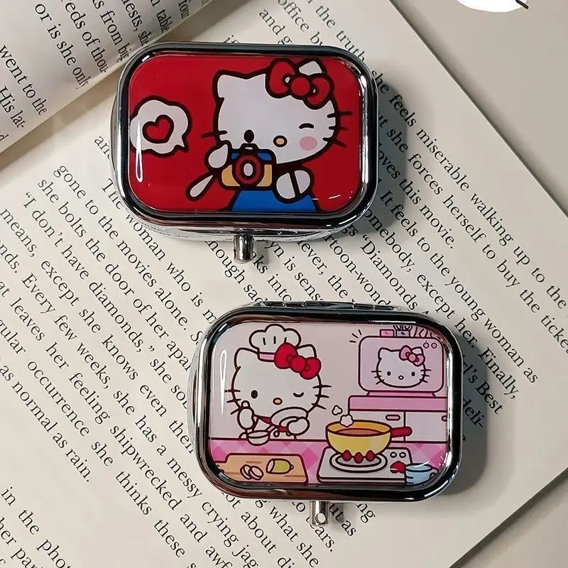 Anime Hello Kitty Metal Storage Box Pill Organizer Compartmentalized Cute Cartoon Mini Jewelry Box Candy Container Kawaii
