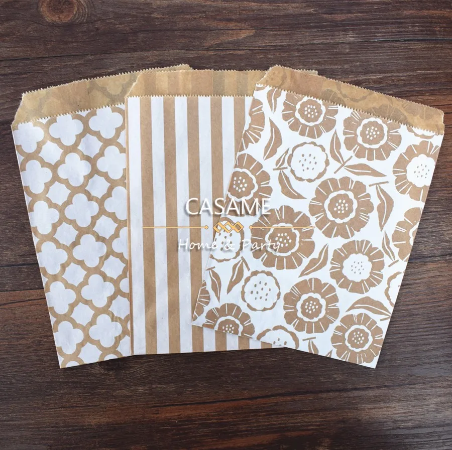 50pcs/ Lot treat candy bag high quality Party Favor Paper Bags Chevron Polka Dot Stripe Printed Paper craft Bags Bakery Bags