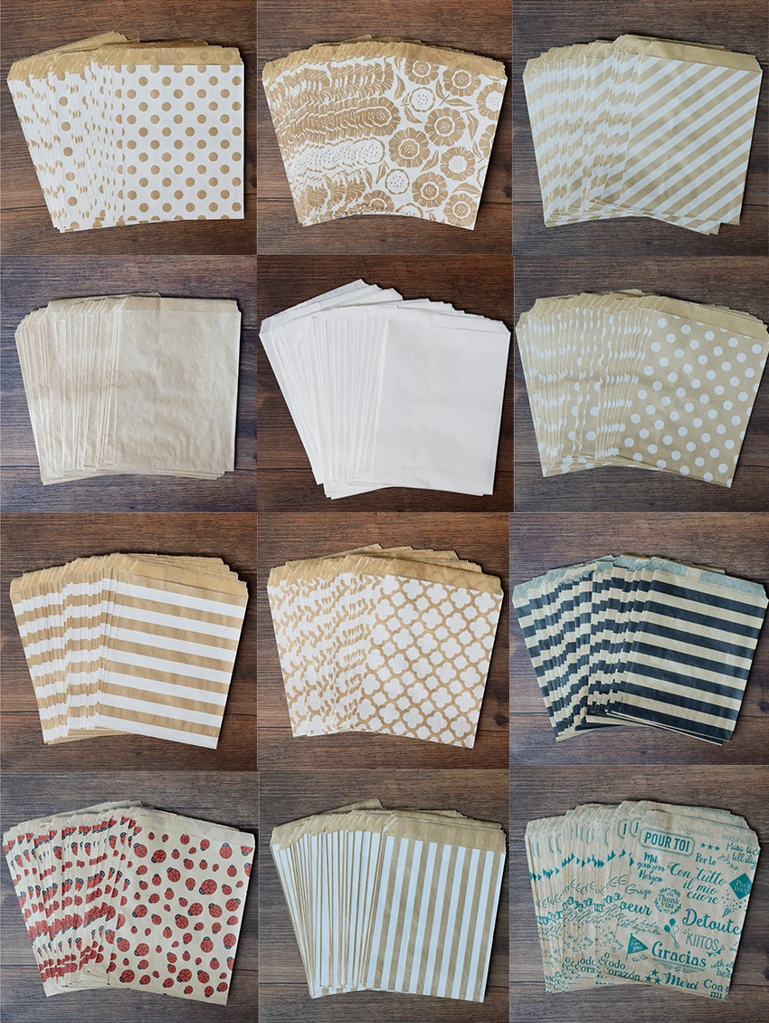 50pcs/ Lot treat candy bag high quality Party Favor Paper Bags Chevron Polka Dot Stripe Printed Paper craft Bags Bakery Bags