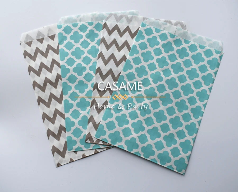 50pcs/ Lot treat candy bag high quality Party Favor Paper Bags Chevron Polka Dot Stripe Printed Paper craft Bags Bakery Bags