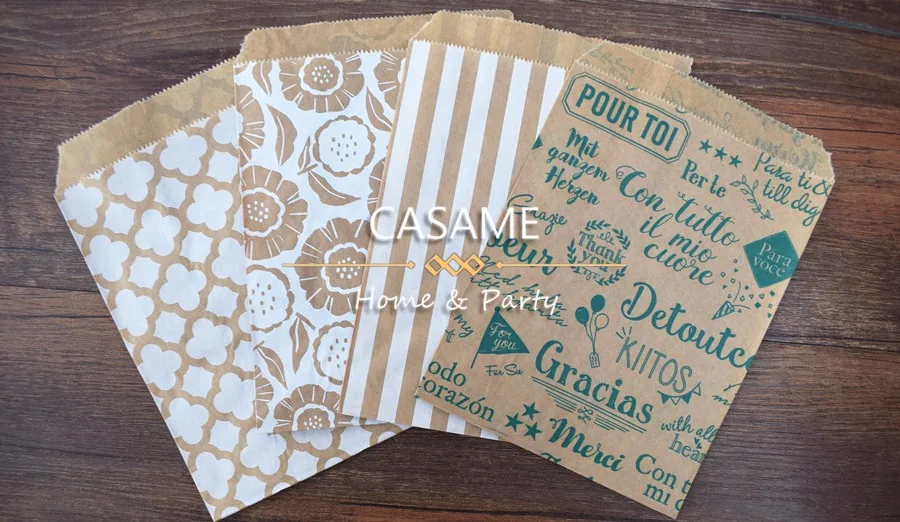 50pcs/ Lot treat candy bag high quality Party Favor Paper Bags Chevron Polka Dot Stripe Printed Paper craft Bags Bakery Bags