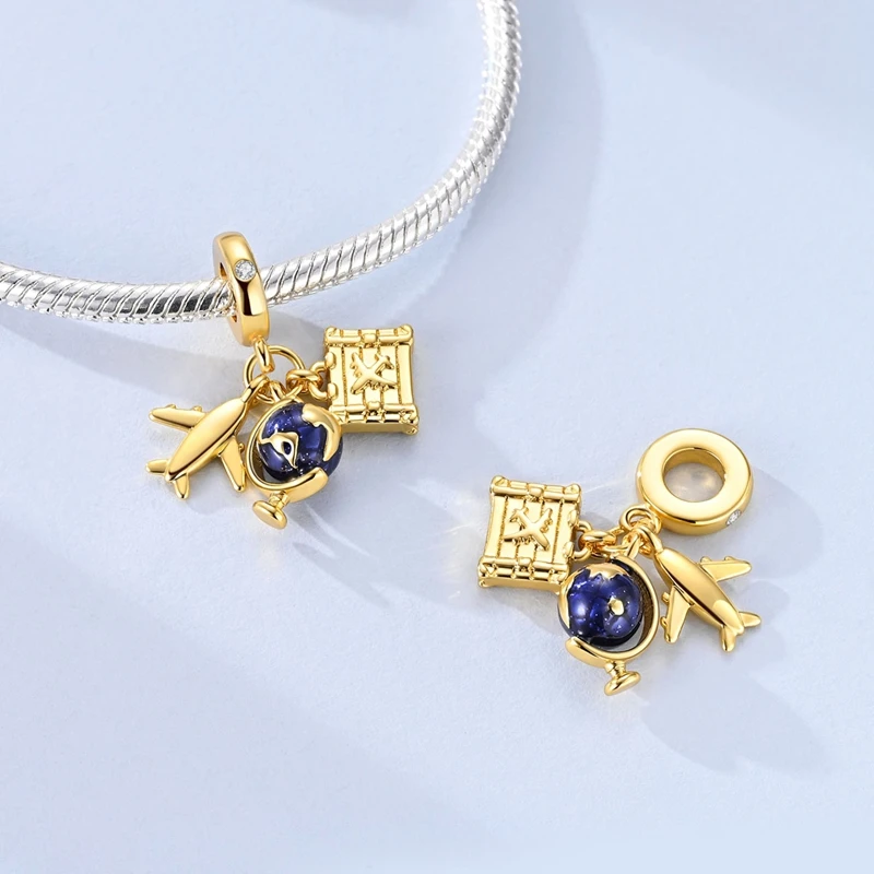 Hot 925 Sterling Silver Gold Charm Bead Pendant Airplane Elephant Heart Box Charm Fit Original Bracelet Woman DIY Jewelry Gift