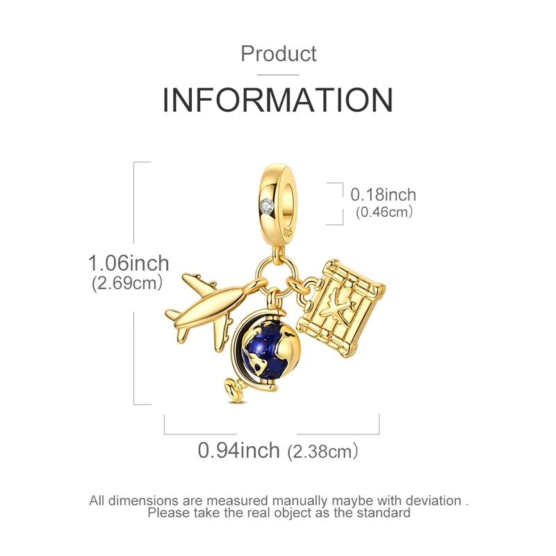 Hot 925 Sterling Silver Gold Charm Bead Pendant Airplane Elephant Heart Box Charm Fit Original Bracelet Woman DIY Jewelry Gift