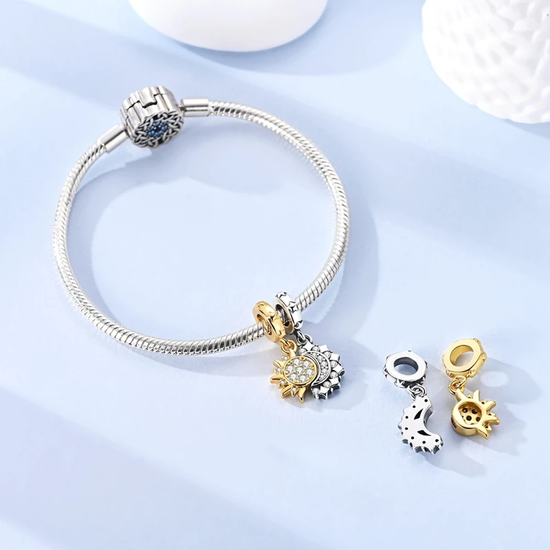Hot 925 Sterling Silver Gold Charm Bead Pendant Airplane Elephant Heart Box Charm Fit Original Bracelet Woman DIY Jewelry Gift