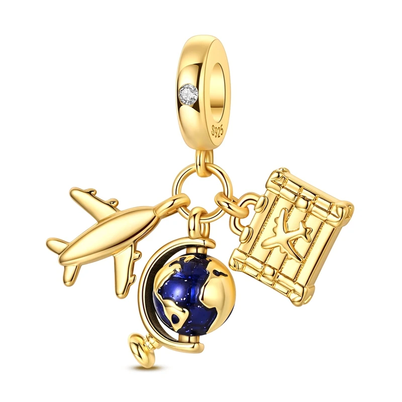 Hot 925 Sterling Silver Gold Charm Bead Pendant Airplane Elephant Heart Box Charm Fit Original Bracelet Woman DIY Jewelry Gift