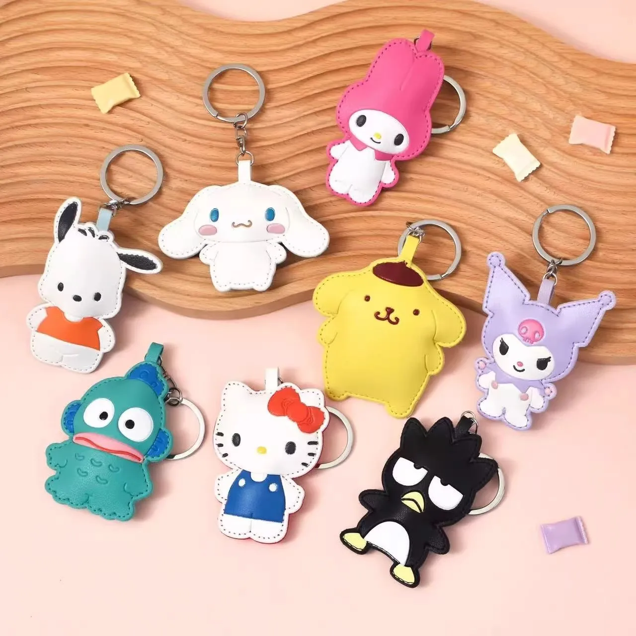 New Japanese Cute Sanrio Cartoon Leather Pinch Keyring Jade Guigou Melody Hello Kitty Melody High Beauty Pendant