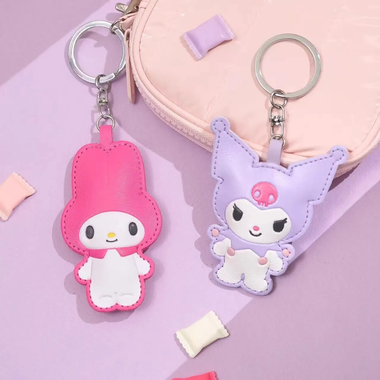 New Japanese Cute Sanrio Cartoon Leather Pinch Keyring Jade Guigou Melody Hello Kitty Melody High Beauty Pendant