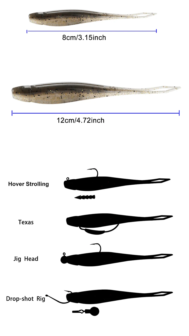 SUNMILE Shad Soft Jerkbait 80mm120mmTPE Floating Fluke Softbait ,Soft Lure For Feshwater Or Saltwater Bass Artificial