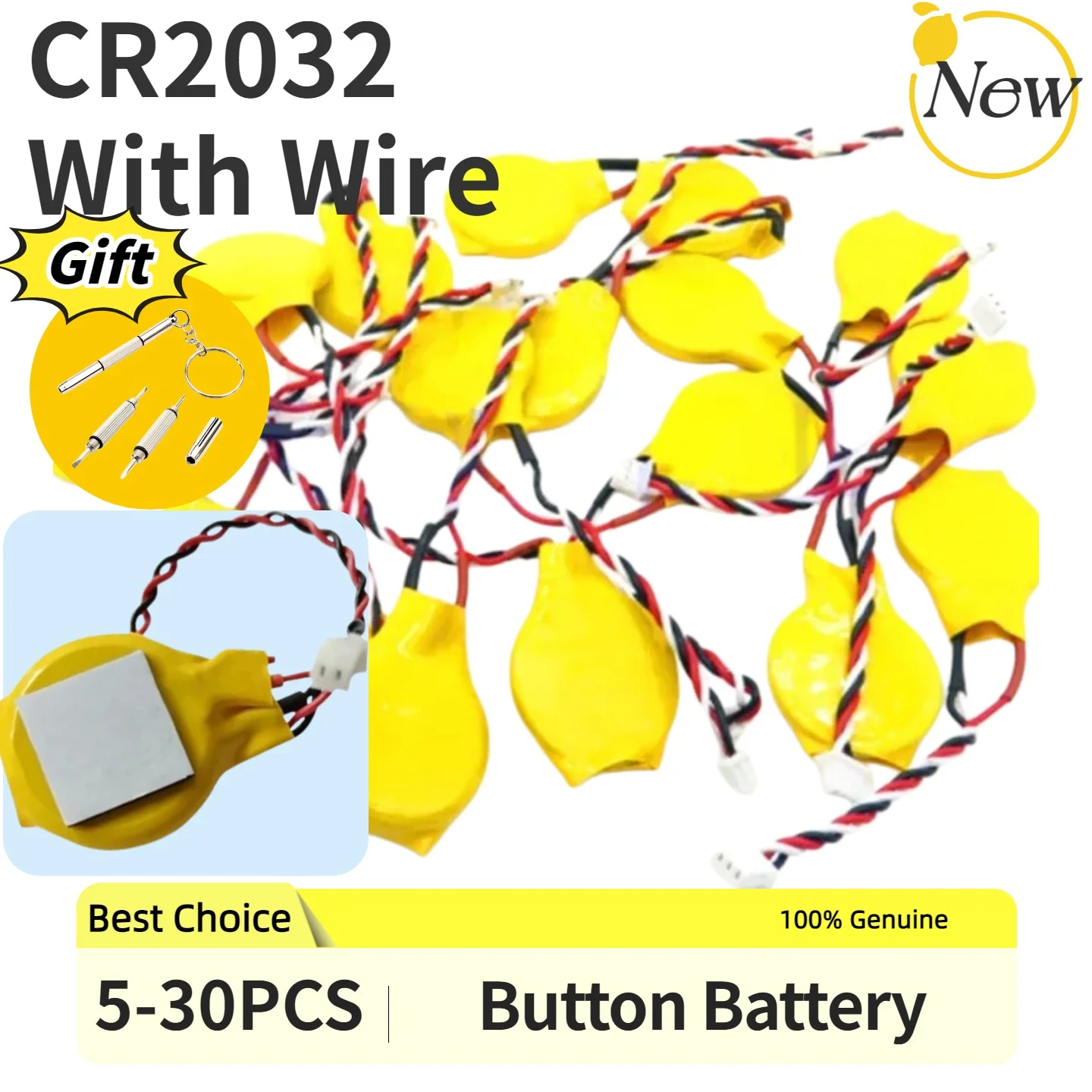 5-30PCS CR2032 Battery with Wire 2pin Laptop Motherboard BIOS CMOS Battery Disassemble Button Battery CR2016 2032