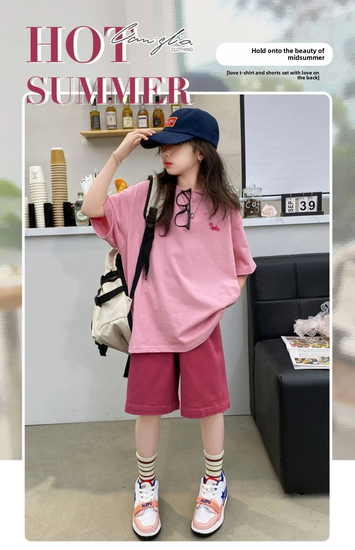 Summer Girls Cotton Alphabet Prints T-Shirt Tops+Plain Shorts Pant Workout Sets School Kids 2PCS Tracksuit Child Outfits 5-16 Yr